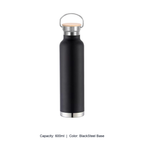 Bamboo-Lid Stainless Steel Wide-Mouth Sports Bottle — 600ml / BlackSteel Base
