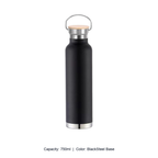 Bamboo-Lid Stainless Steel Wide-Mouth Sports Bottle — 750ml / BlackSteel Base