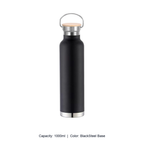 Bamboo-Lid Stainless Steel Wide-Mouth Sports Bottle — 1000ml / BlackSteel Base