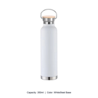 Bamboo-Lid Stainless Steel Wide-Mouth Sports Bottle — 350ml / WhiteSteel Base