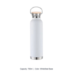 Bamboo-Lid Stainless Steel Wide-Mouth Sports Bottle — 750ml / WhiteSteel Base