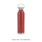 Bamboo-Lid Stainless Steel Wide-Mouth Sports Bottle — 350ml / RedSteel Base