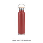 Bamboo-Lid Stainless Steel Wide-Mouth Sports Bottle — 500ml / RedSteel Base