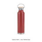 Bamboo-Lid Stainless Steel Wide-Mouth Sports Bottle — 600ml / RedSteel Base