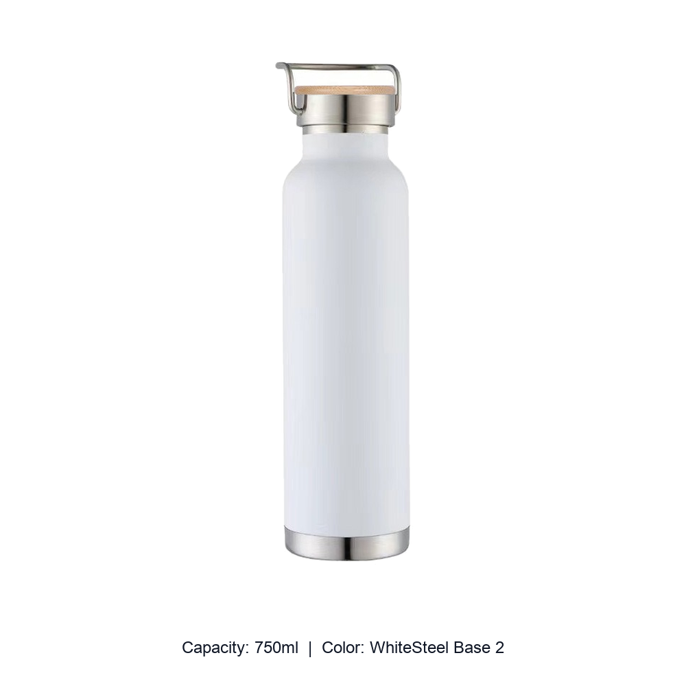 Bamboo-Lid Stainless Steel Wide-Mouth Sports Bottle — 750ml / WhiteSteel Base 2