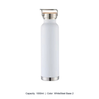 Bamboo-Lid Stainless Steel Wide-Mouth Sports Bottle — 1000ml / WhiteSteel Base 2