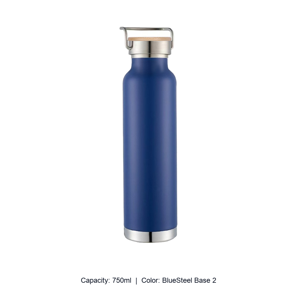 Bamboo-Lid Stainless Steel Wide-Mouth Sports Bottle — 750ml / BlueSteel Base 2