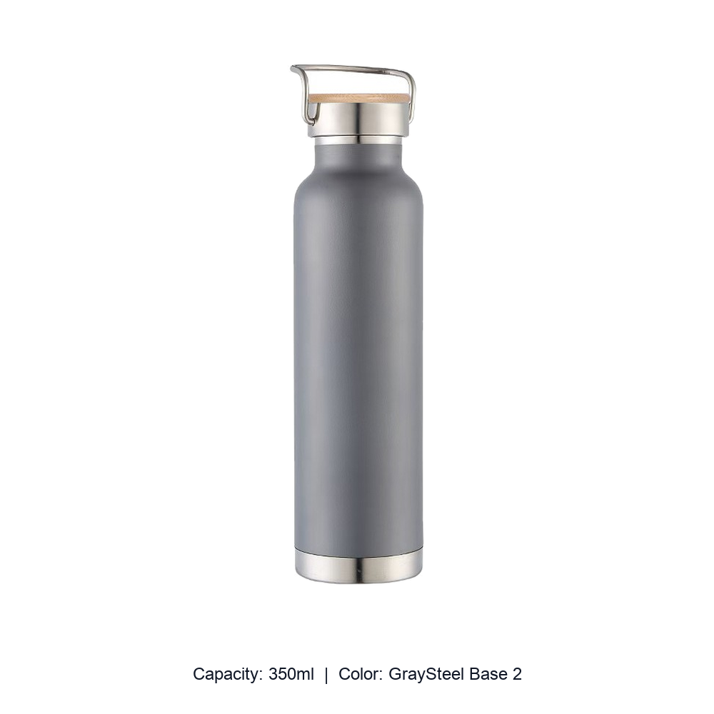 Bamboo-Lid Stainless Steel Wide-Mouth Sports Bottle — 350ml / GraySteel Base 2