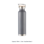 Bamboo-Lid Stainless Steel Wide-Mouth Sports Bottle — 500ml / GraySteel Base 2