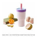 Dual-Purpose Glass-Lined Straw Insulated Tumbler — 620ml / Double-Wall Glass Insulated Tumbler-Creamy Taro Purple