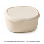 Food-Grade Silicone Microwave Lunch Box with Lid — Nordic White [600MLOval Lunch Box] / Dropshipping Available