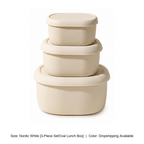Food-Grade Silicone Microwave Lunch Box with Lid — Nordic White [3-Piece SetOval Lunch Box] / Dropshipping Available