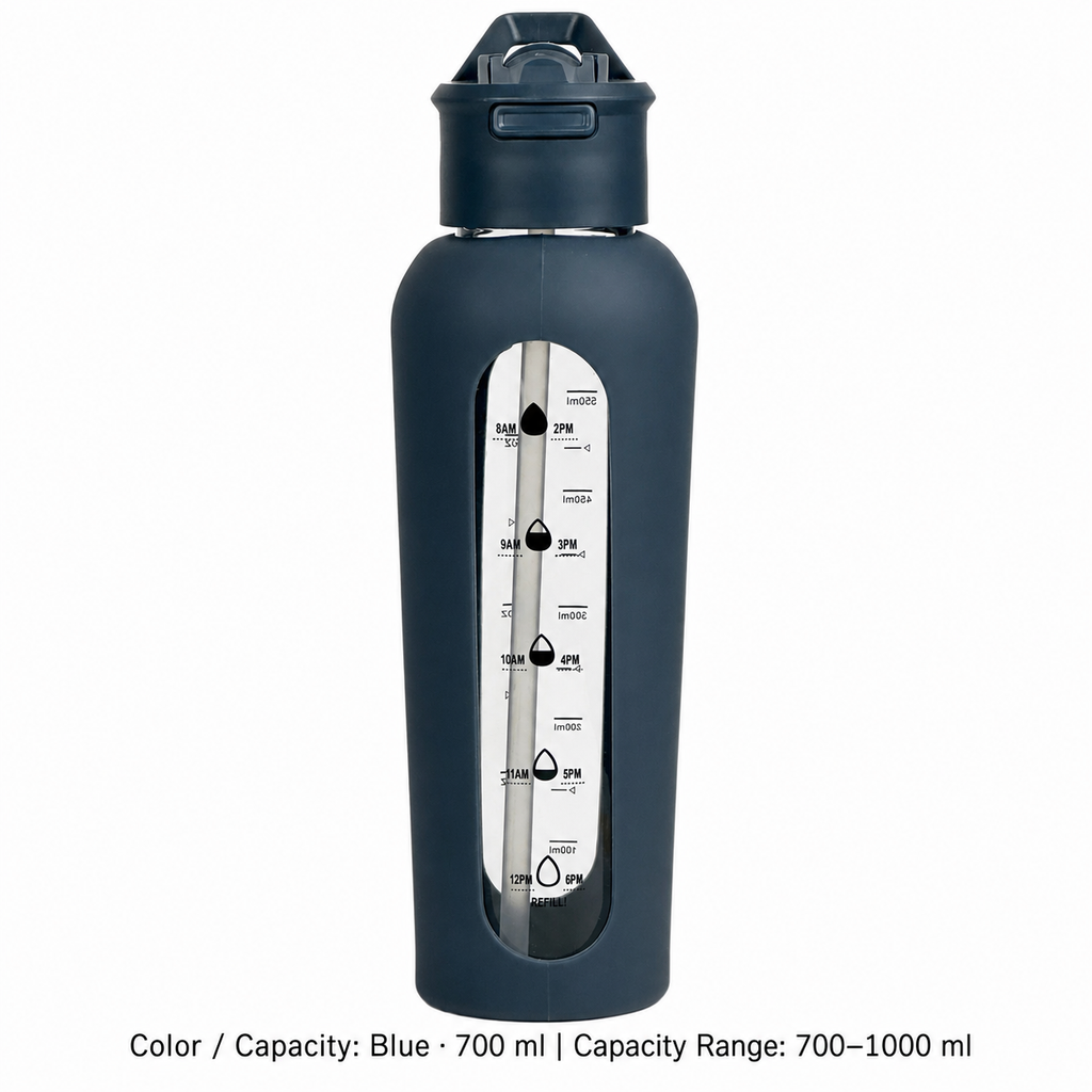 Glass Dual-Drink Bottle, Silicone Sleeve — 700–1000 ml / Blue · 700 ml