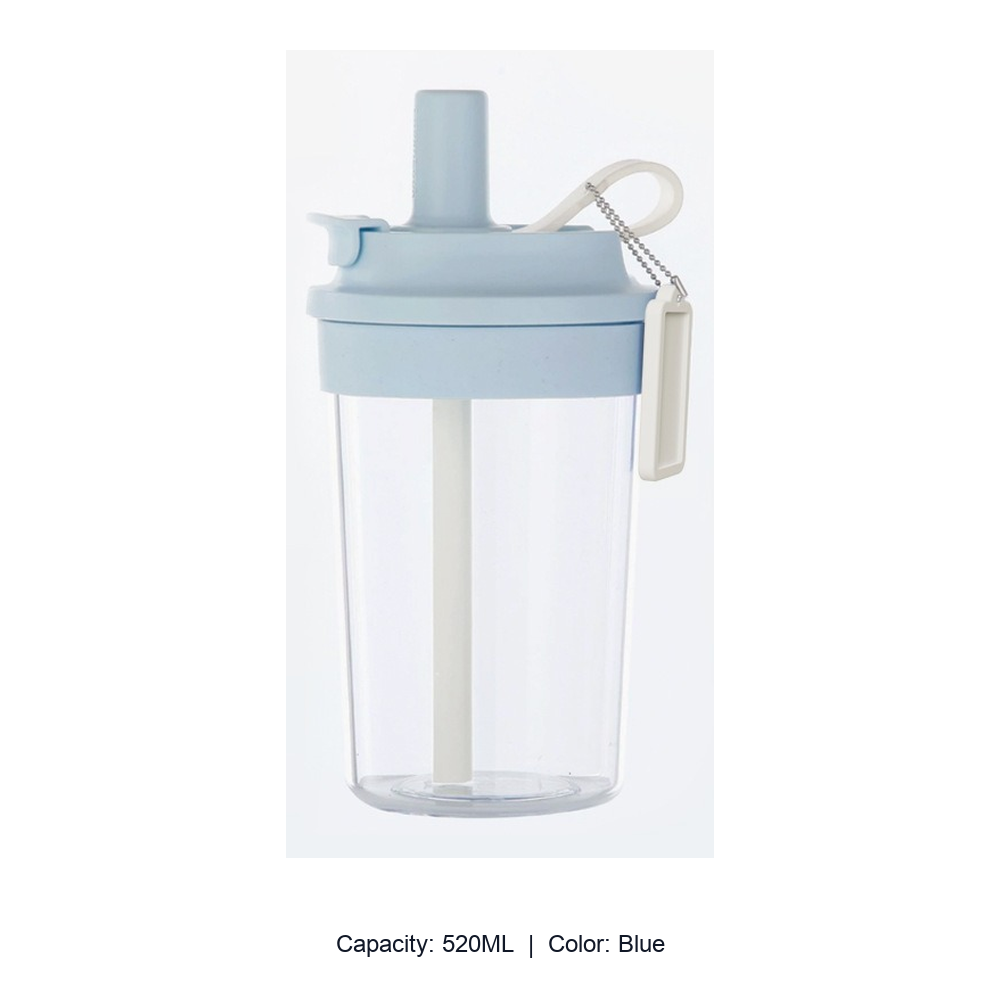 Heat-Resistant Tritan Dual-Drink Straw Bottle — 520ML / Blue