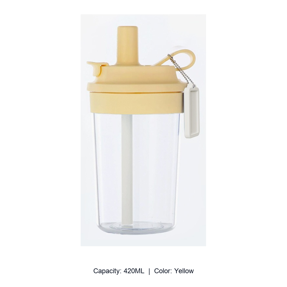 Heat-Resistant Tritan Dual-Drink Straw Bottle — 420ML / Yellow