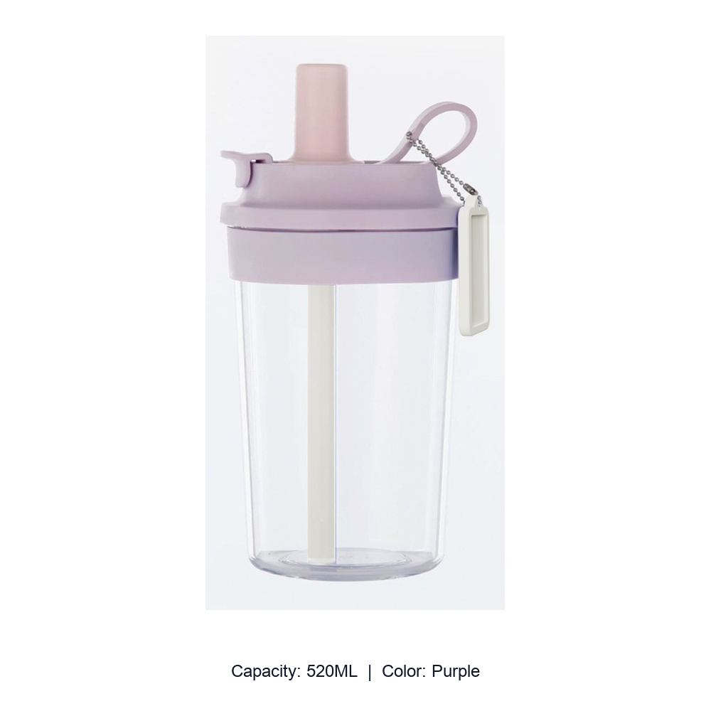 Heat-Resistant Tritan Dual-Drink Straw Bottle — 520ML / Purple