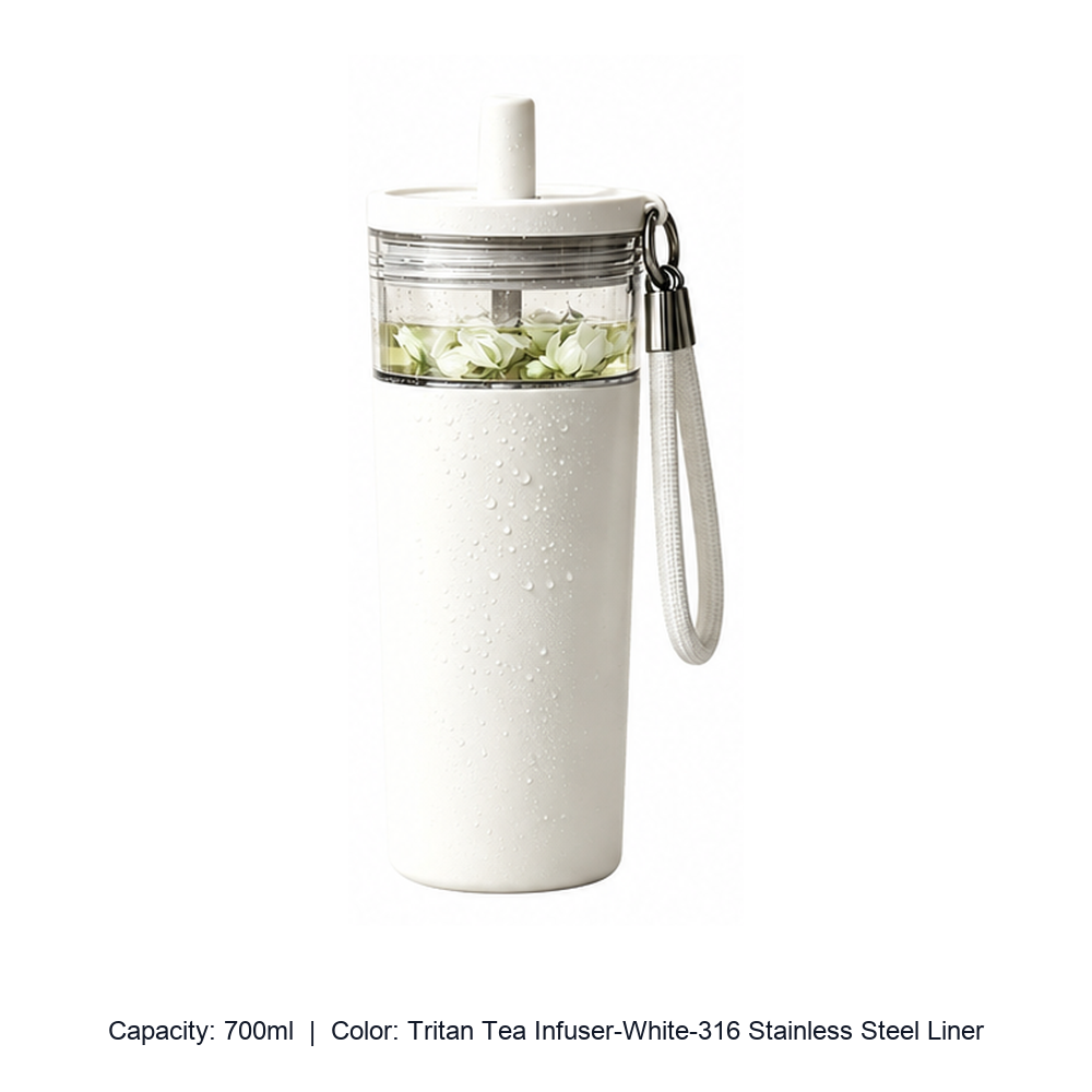 Large-Capacity 316 Stainless Steel Tea Infuser Tumbler — 700ml / Tritan Tea Infuser-White-316 Stainless Steel Liner