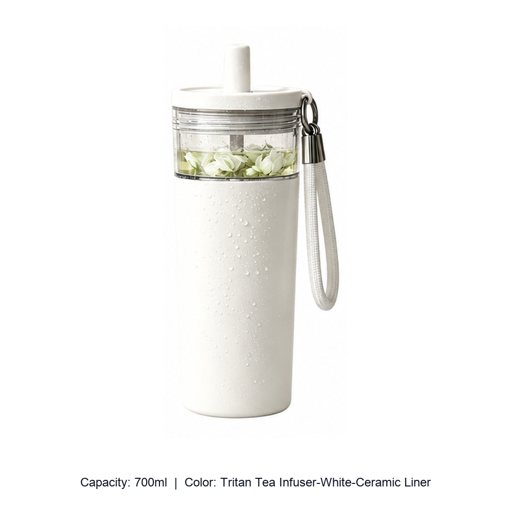 Large-Capacity 316 Stainless Steel Tea Infuser Tumbler — 700ml / Tritan Tea Infuser-White-Ceramic Liner