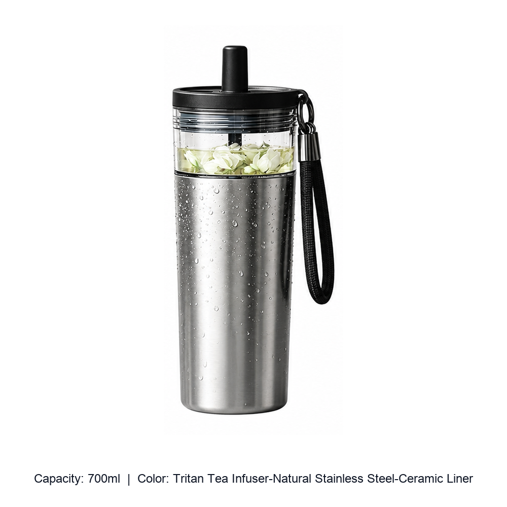 Large-Capacity 316 Stainless Steel Tea Infuser Tumbler — 700ml / Tritan Tea Infuser-Natural Stainless Steel-Ceramic Liner
