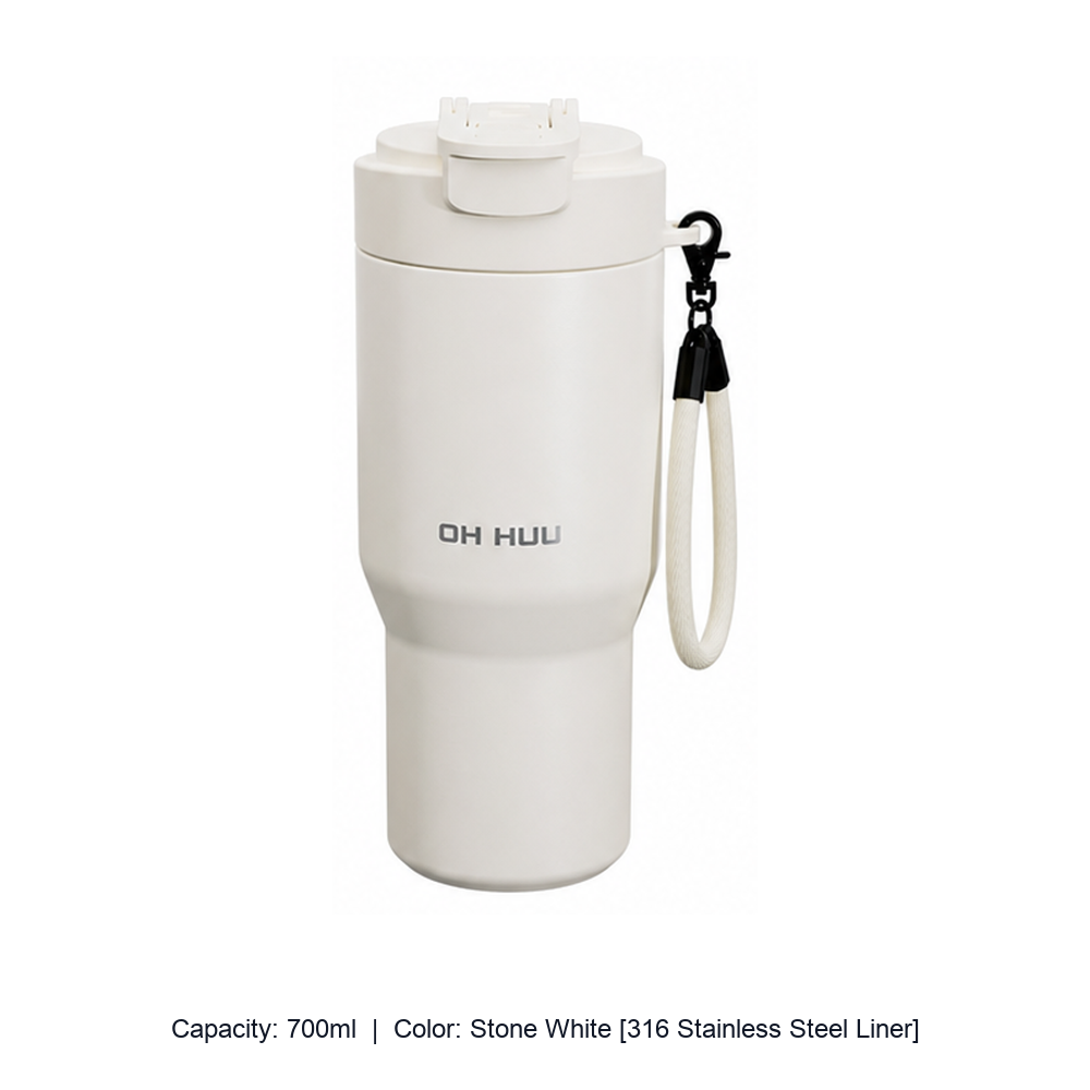 Large-Capacity Stainless Steel Car Insulated Tumbler — 700ml / Stone White [316 Stainless Steel Liner]