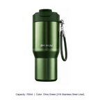 Large-Capacity Stainless Steel Car Insulated Tumbler — 700ml / Olive Green [316 Stainless Steel Liner]