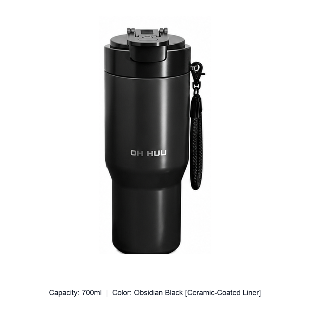 Large-Capacity Stainless Steel Car Insulated Tumbler — 700ml / Obsidian Black [Ceramic-Coated Liner]