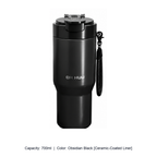 Large-Capacity Stainless Steel Car Insulated Tumbler — 700ml / Obsidian Black [Ceramic-Coated Liner]