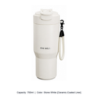 Large-Capacity Stainless Steel Car Insulated Tumbler — 700ml / Stone White [Ceramic-Coated Liner]