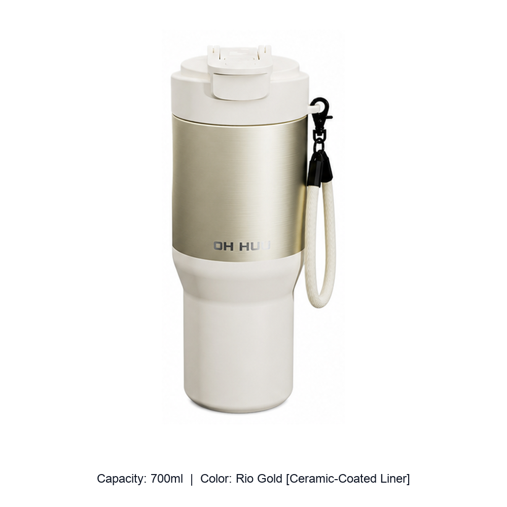 Large-Capacity Stainless Steel Car Insulated Tumbler — 700ml / Rio Gold [Ceramic-Coated Liner]