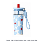 Large-Capacity Stainless Steel Tea Infuser Straw Tumbler — 700ML / Tea Infuser Straw Tumbler-Ceramic-Blue