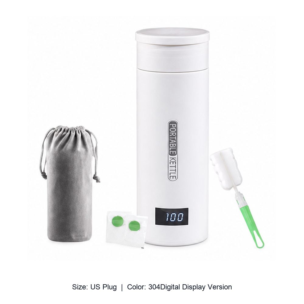 Portable Stainless Steel Electric Heating Travel Cup — US Plug / 304Digital Display Version