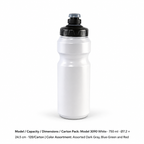 PP One-Touch Sports Bottle — Assorted Dark Gray, Blue-Green and Red / Model 3090 White · 750 ml · Ø7.2 × 24.5 cm · 120/Carton