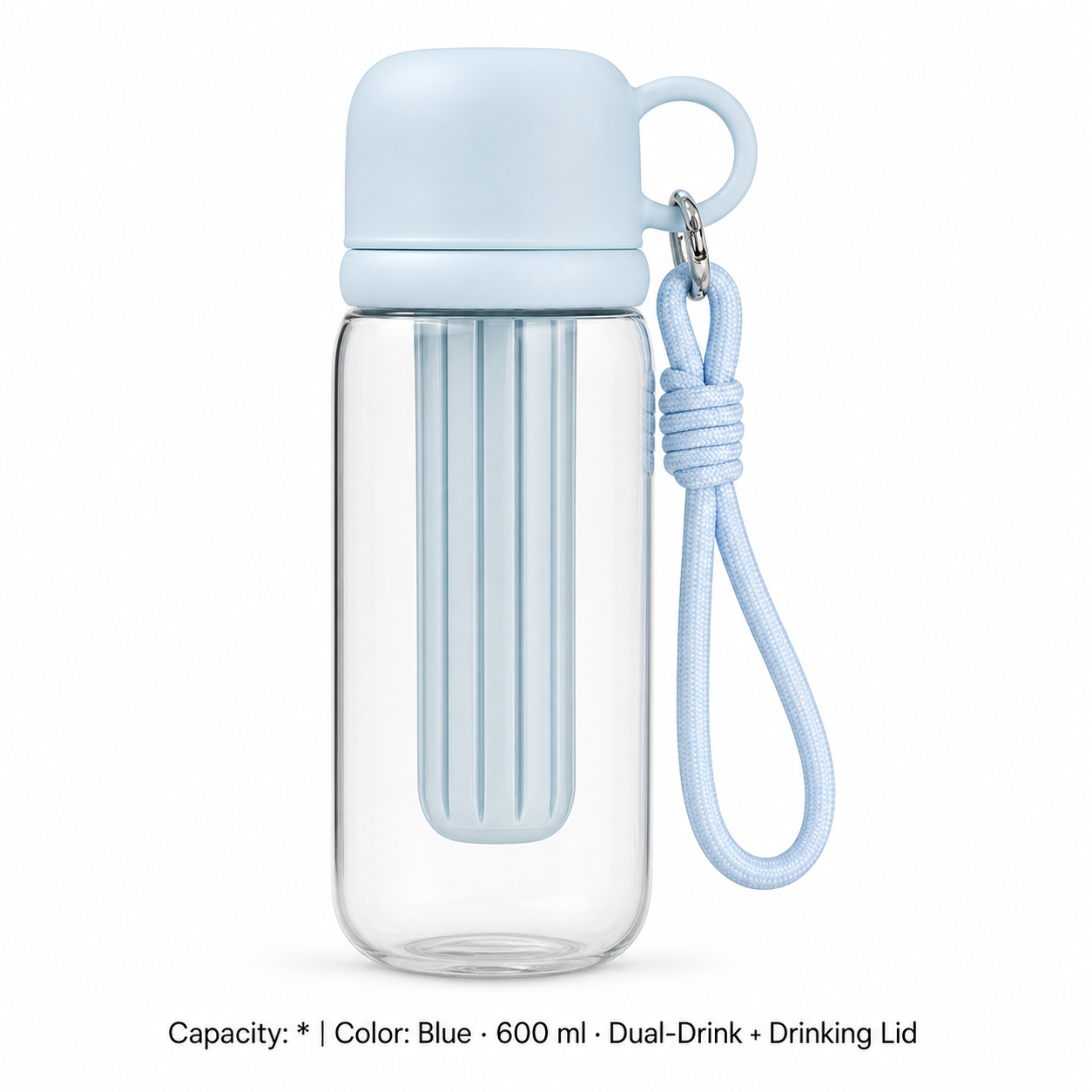 Tritan Dual-Drink Bottle with Tea Chamber — * / Blue · 600 ml · Dual-Drink + Drinking Lid