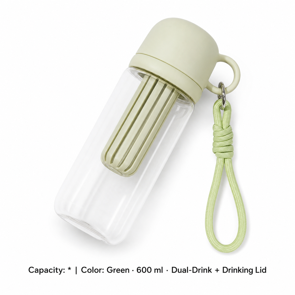 Tritan Dual-Drink Bottle with Tea Chamber — * / Green · 600 ml · Dual-Drink + Drinking Lid