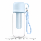 Tritan Dual-Drink Bottle with Tea Chamber — * / Blue · 800 ml · Dual-Drink + Drinking Lid