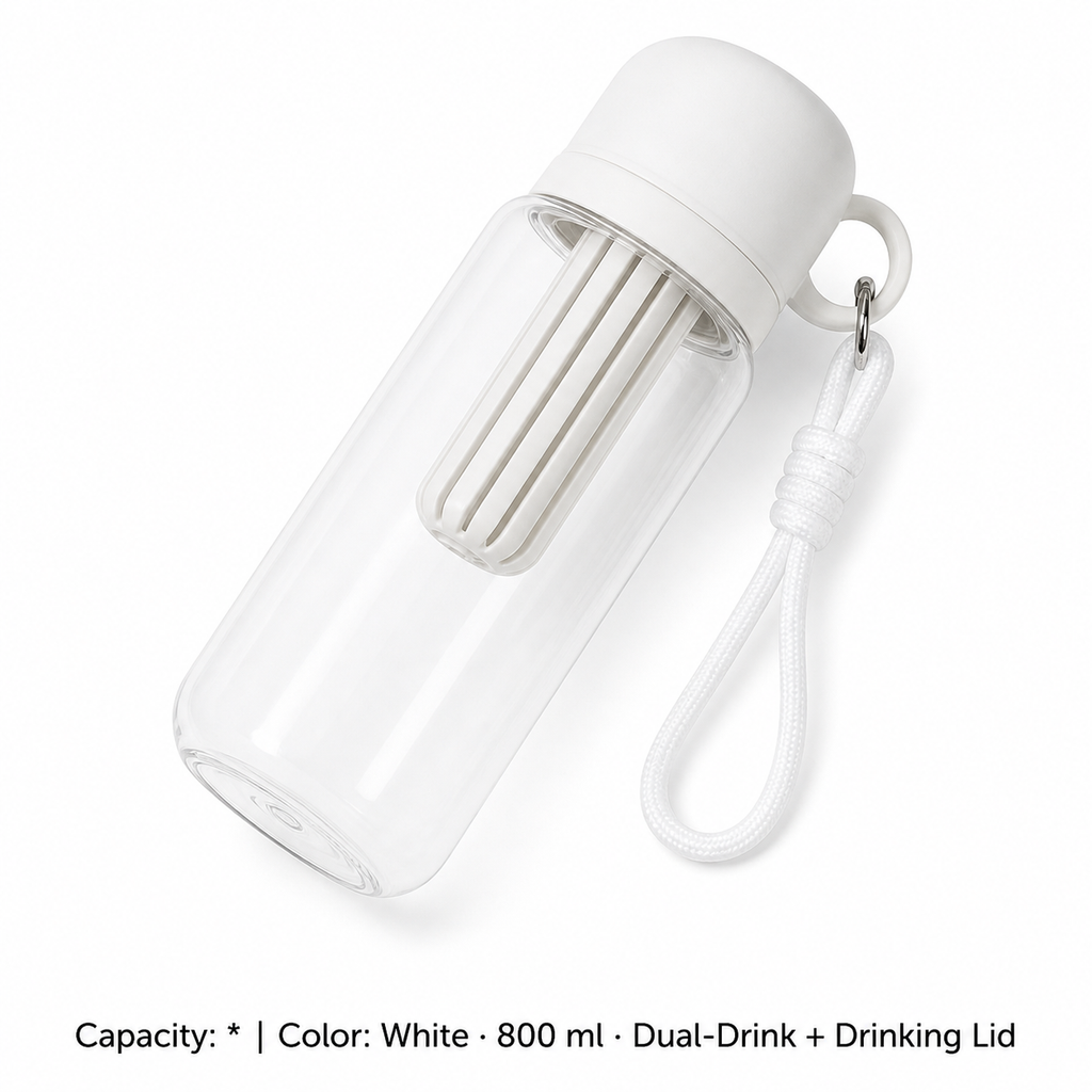 Tritan Dual-Drink Bottle with Tea Chamber — * / White · 800 ml · Dual-Drink + Drinking Lid
