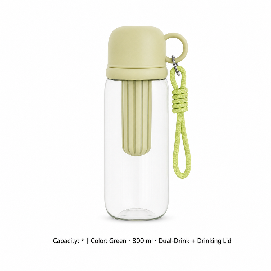 Tritan Dual-Drink Bottle with Tea Chamber — * / Green · 800 ml · Dual-Drink + Drinking Lid