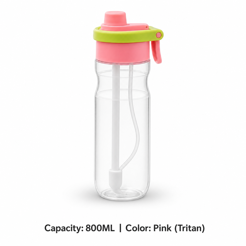 Tritan Kids' Mist Spray Straw Bottle — 800ML / Pink (Tritan)