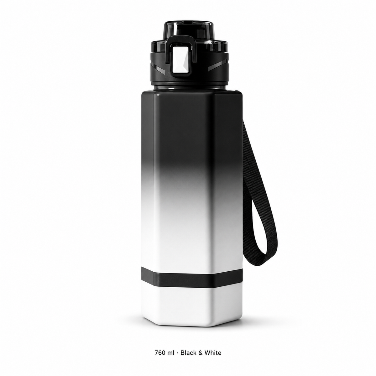 Tritan Large-Capacity Sports Bottle — 760 ml / Black & White