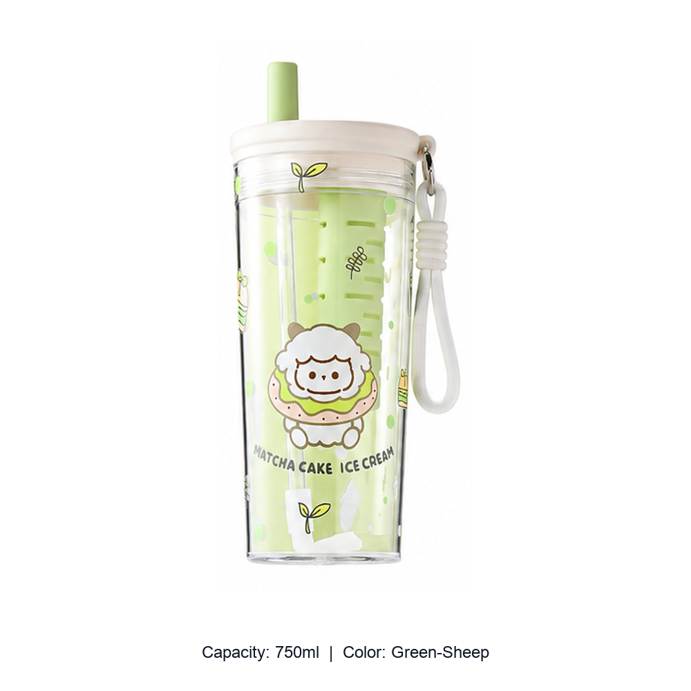 Tritan Pet-Themed Straw Bottle with Tea Infuser — 750ml / Green-Sheep