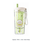 Tritan Pet-Themed Straw Bottle with Tea Infuser — 750ml / Green-Sheep